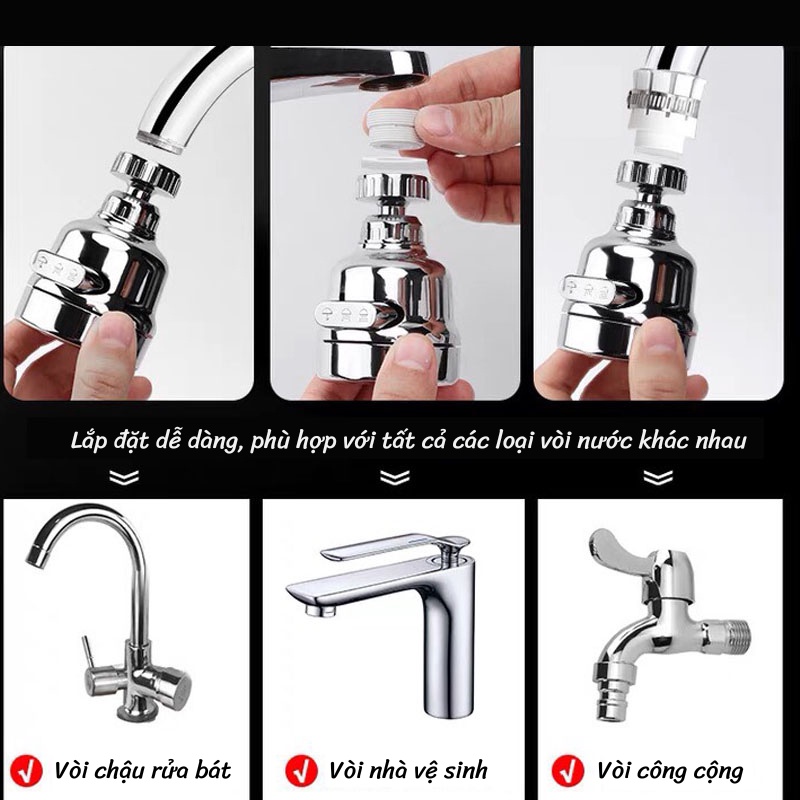 Đầu Vòi Rửa Bát Tăng Áp Đầu Vòi Nối Nước Thông Minh Có 3 Chế Độ Phun Nước Titan.st