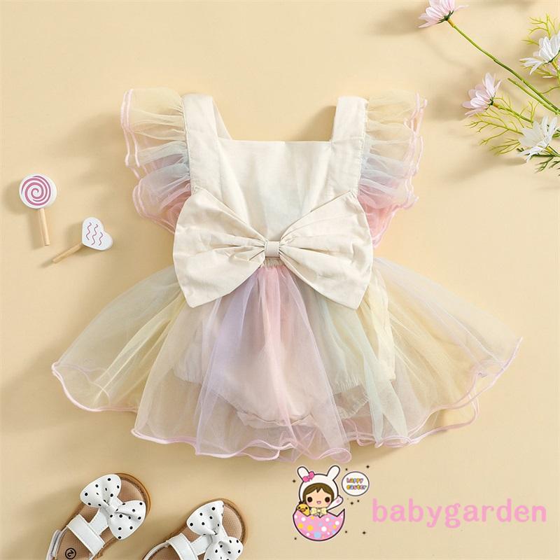 Bộ Áo Liền Quần Cổ Vuông Không Tay Đính Nơ Dành Cho Bé Gái 0-24 Tháng Tuổi