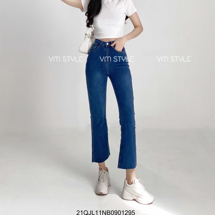 Quần jean ống loe VM STYLE lai cắt cạp (co giãn nhẹ), quần bò nữ kiểu dáng ulzzang Hàn Quốc thời trang 21QJL11NB0902