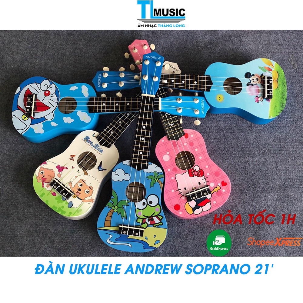 ĐÀN UKULELE SOPRANO ANDREW 21INCH FULL GỖ HÌNH SIÊU ĐẸP TẶNG PHỤ KIỆN