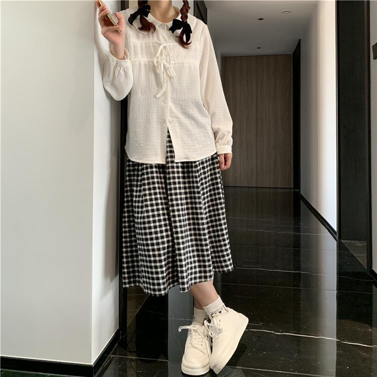Áo Sơ Mi Voan Trắng Tay Dài Cổ Búp Bê Thắt Nơ Thời Trang Nhật Bản Mới 2022 Cho Nữ