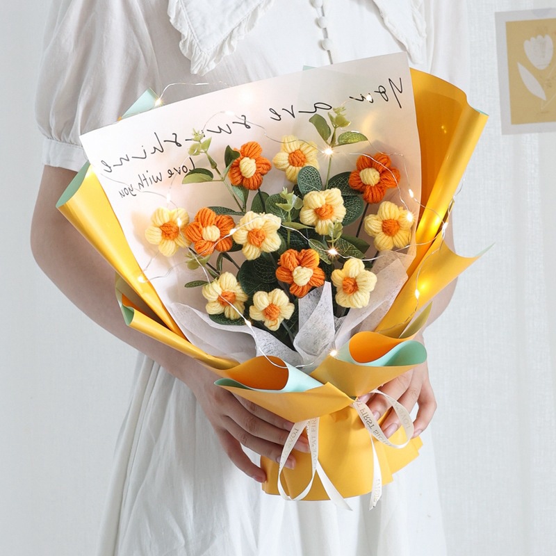 Cuộn Len Cotton Đan Thủ Công Họa Tiết Hoa Xinh Xắn Làm Quà Tặng Sinh Nhật / Valentine