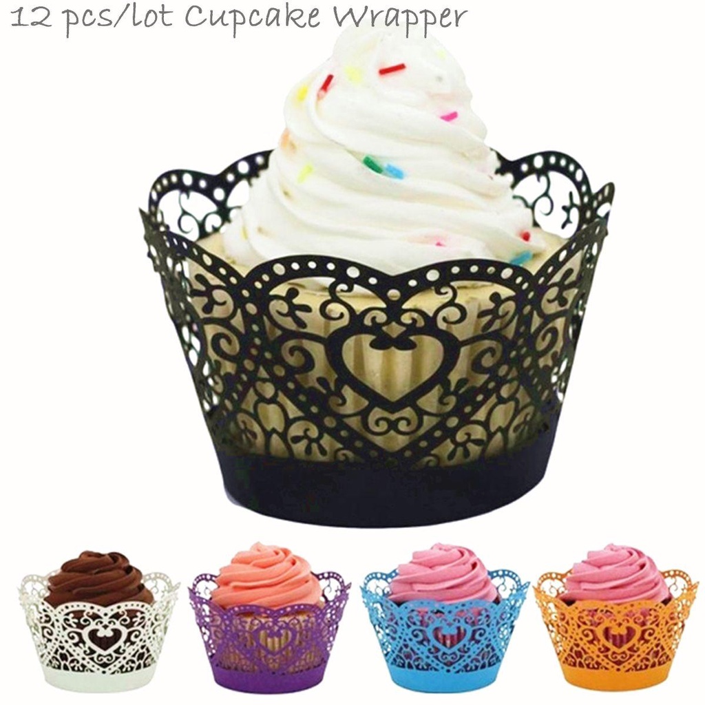 Cốc Giấy Đựng Bánh Cupcake Họa Tiết Ren Rỗng DIY