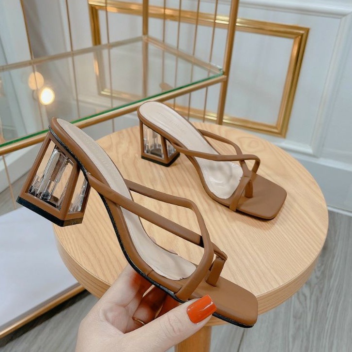 Guốc Cao gót 7 phân quai da đan chéo, sandal