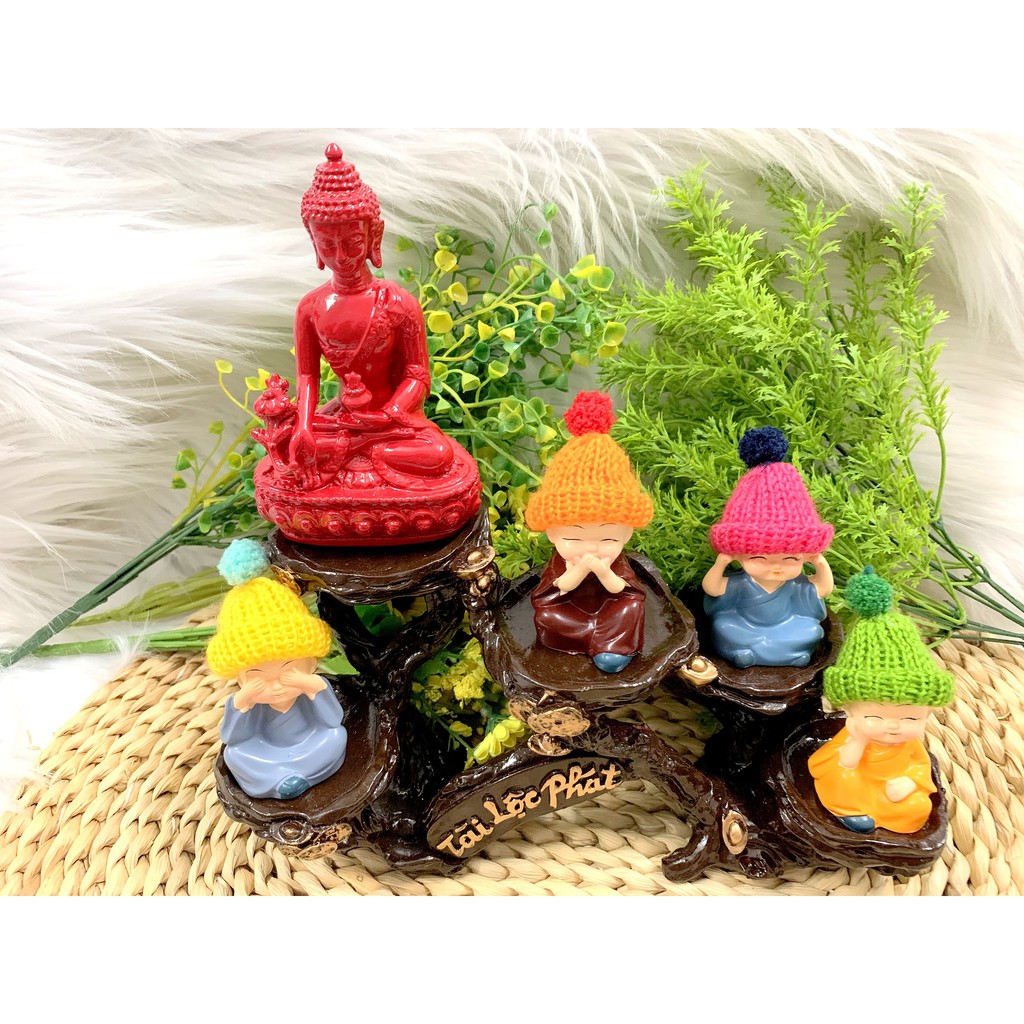 Full Set Tượng Phật Thích Ca + Đế Tượng Tài Lộc Phát + Chú Tiểu Nón Len