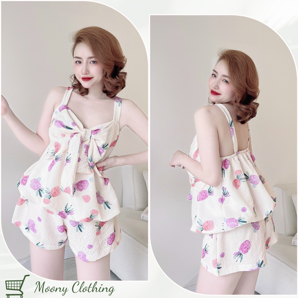 Bộ Đồ Ngủ 2 Dây Đũi Xốp Phối Nơ Ngực Mềm Mại, Thoáng Mát. Set Mặc Nhà Sexy, Quyến Rũ. Freesize Dưới 65kg. Bảng 5 Màu