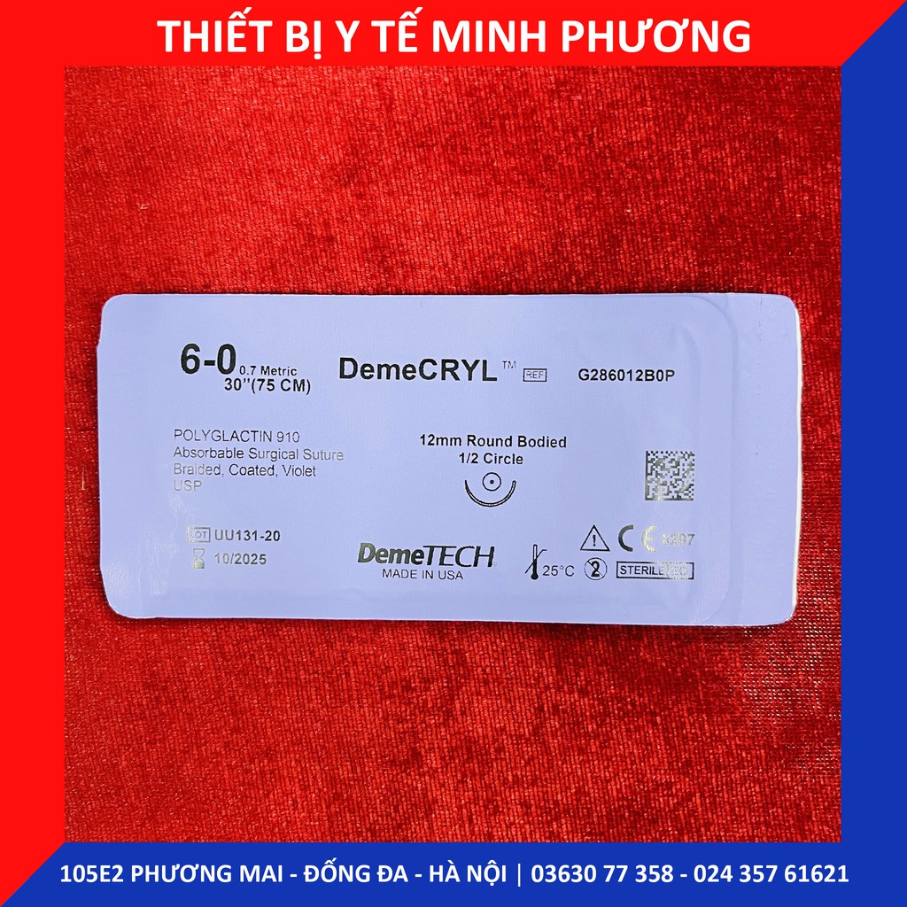 [ĐẠI LÝ PHÂN PHỐI] Bán lẻ chỉ khâu DEMECRYL DEMETECH Polyglactin tự tiêu dùng trong phẫu thuật số 6/0