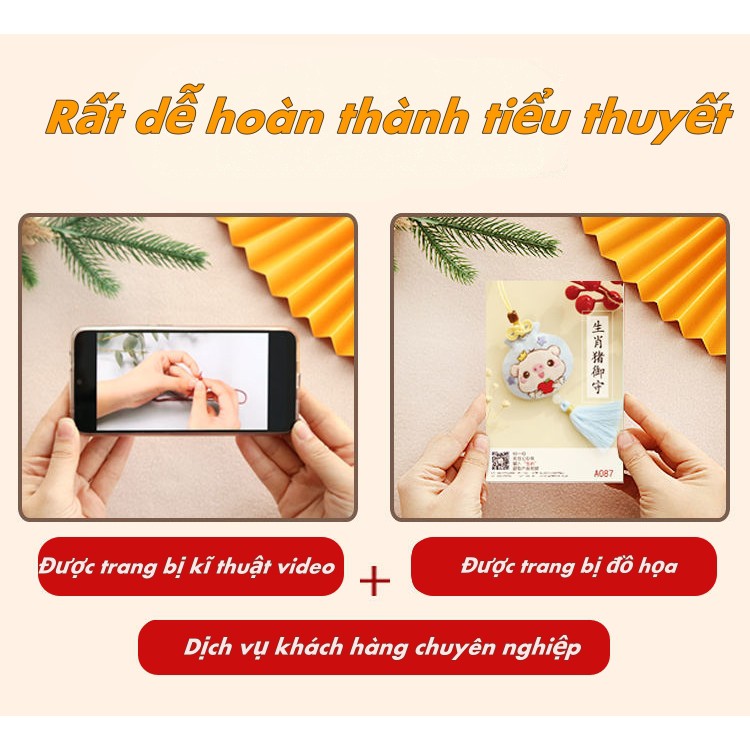 DIY bộ kit thêu Dây Móc Khóa Thêu Hình Sư Tử Xinh Xắn Quà may mắn Zodiac Tàu