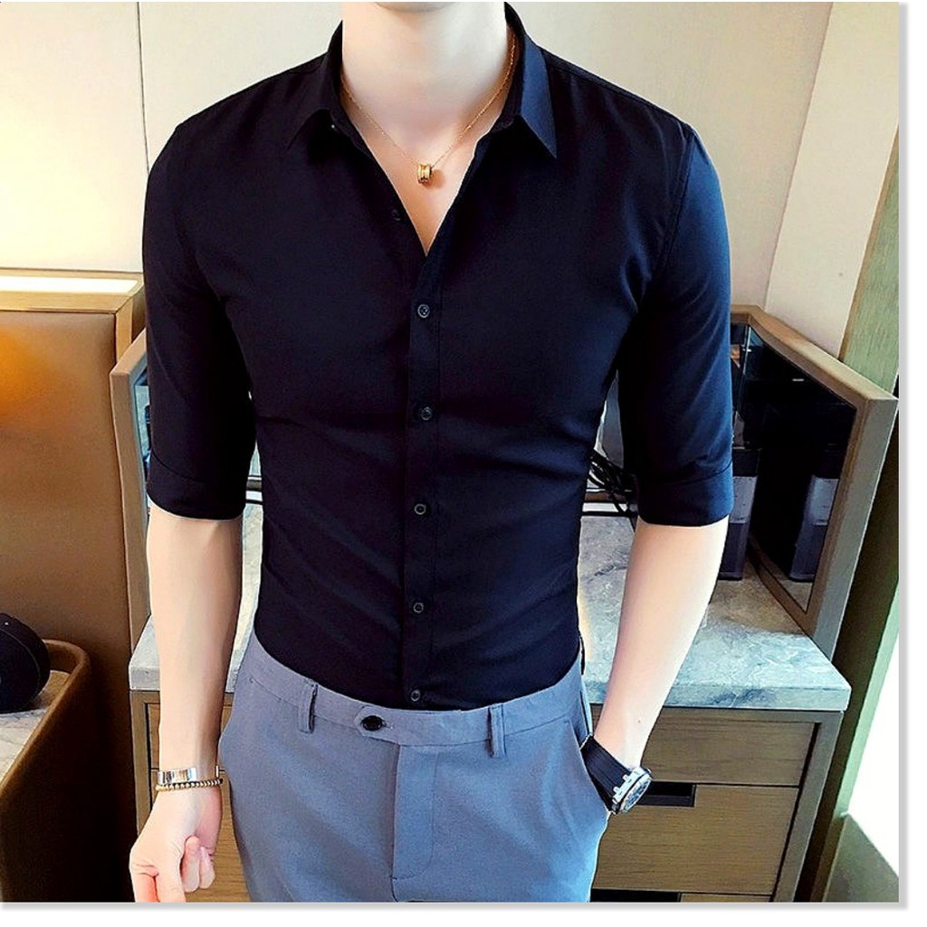 Áo sơ mi nam tay dài trắng đen đơn giản siêu mát HP