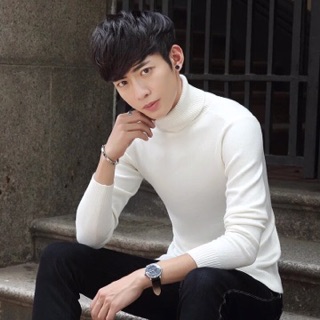 Áo len nam cổ lọ nàu trắng