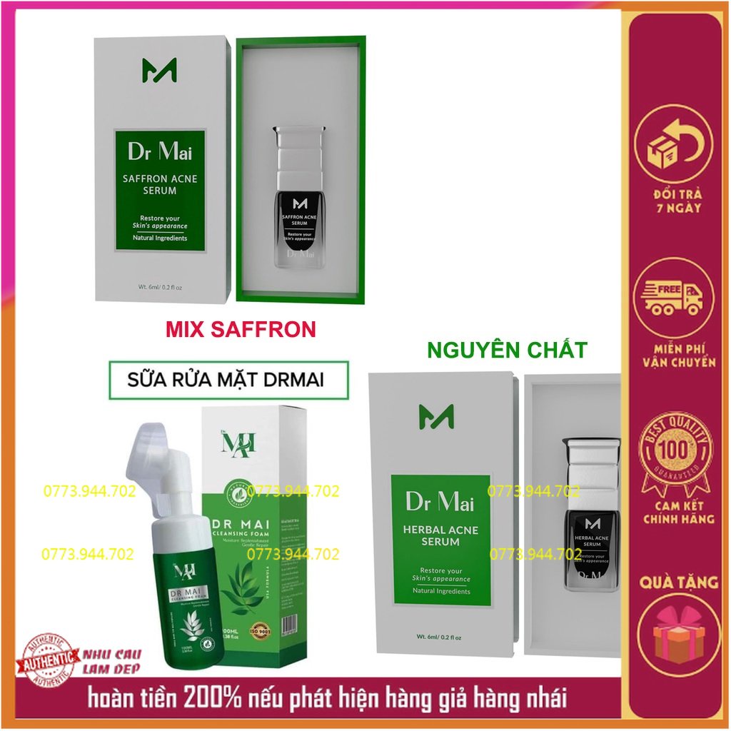 Trọn Bộ Serum Drmai Nguyên Chất, Mix, Sữa Rửa Mặt Hết Mụn Ngừa Thâm Mịn Da