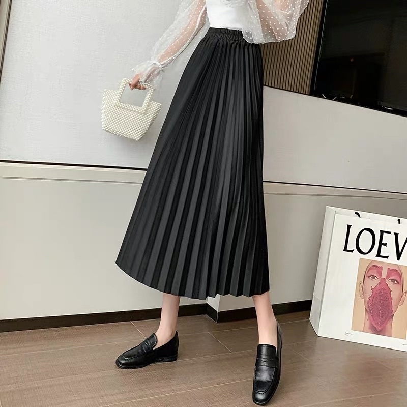 Chân váy xếp li dài dáng xoè màu nude - đen | BigBuy360 - bigbuy360.vn