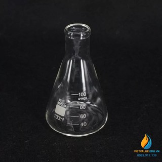 Bình tam giác, thủy tinh trong suốt, có chia vạch, không nắp, 100ml