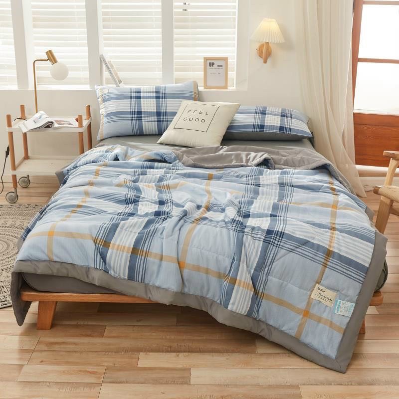 Bộ chăn ga gối kẻ Bo Decor chất đũi mát mịn không nhăn