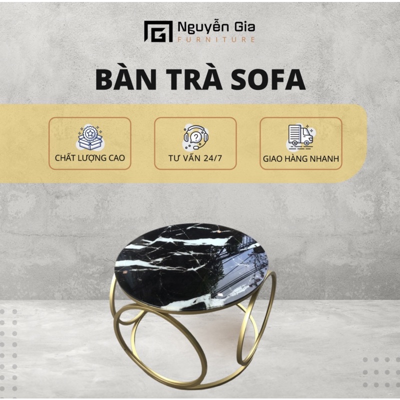 bàn trà sofa mặt kính chân vàng ánh kim sơn tĩnh điện
