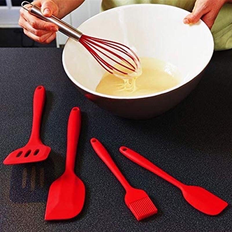 Bộ Dụng Cụ 5 Chi Tiết Làm Bánh, Nấu Ăn - Loại Xịn, Thiết Kế Silicon Đúc Liền, Phù Hợp Cho Mọi Công Đoạn Chế Biến