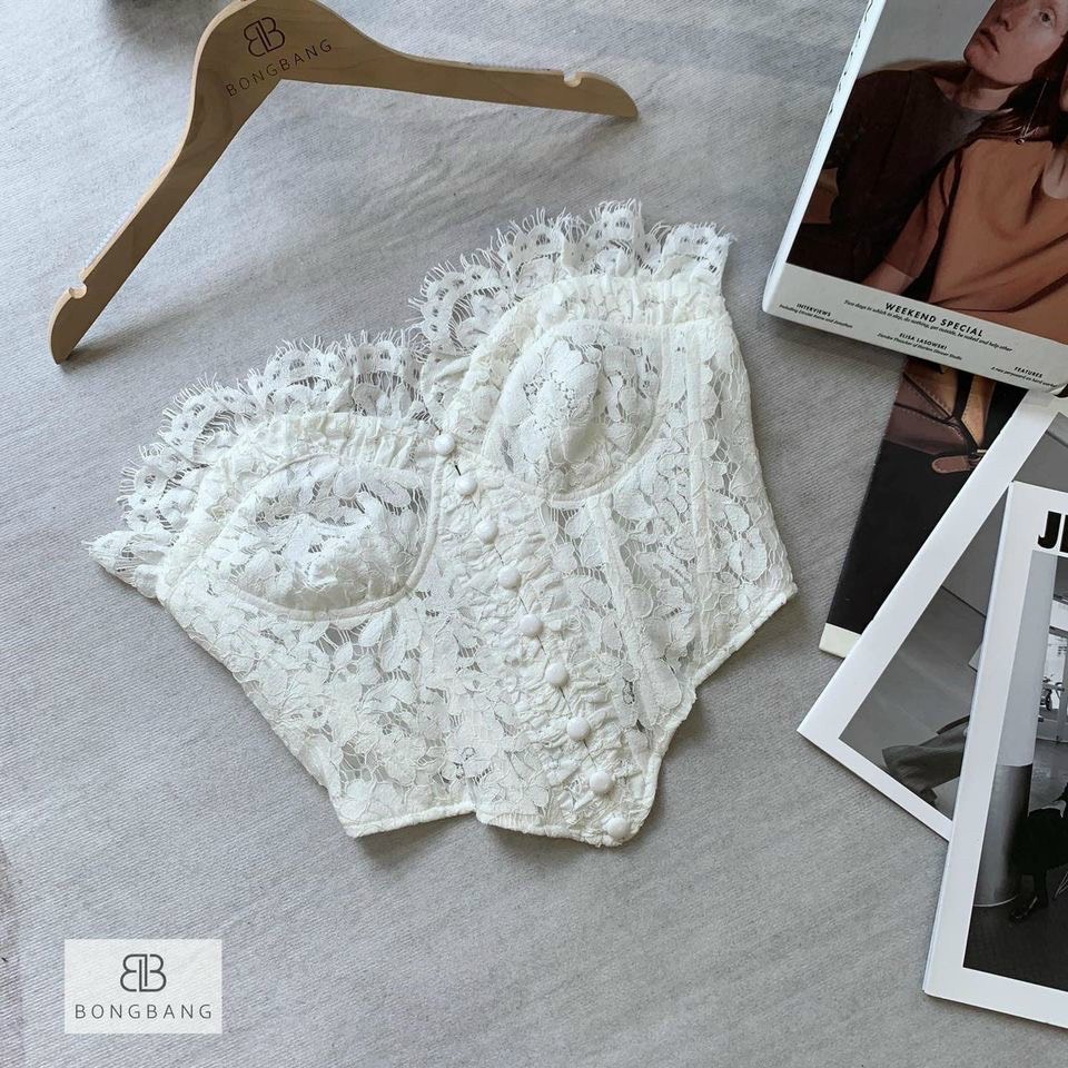 Áo corset ren, dáng áo quây phối nút bọc, freesize