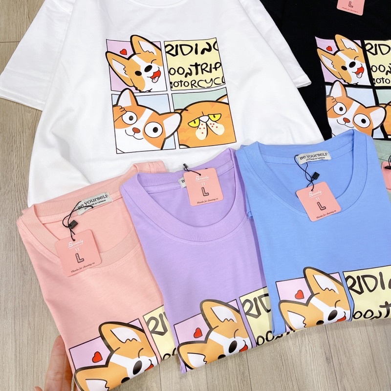Áo Thun PHÔNG NAM NỮ UNISEX in Decal CHÓ CÚN DOG CORGI - Hình chụp thật