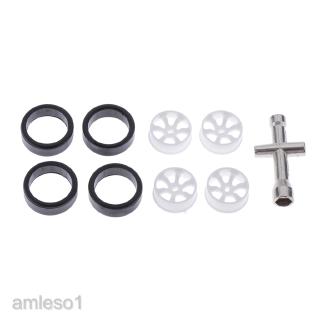 4X 1:28 RC Rubber Tires & Plastic Wheel Rim and Cross Wrench Sleeve for K969