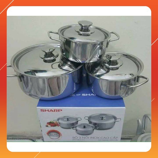 Bộ Nồi Inox 3 Món Sharp Dày Dặn
