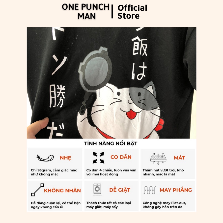 Áo thun tay lỡ MÈO THẦN TÀI CẦM CHẢO unisex form rộng - Áo phông OPM co giãn 4 chiều không xù lông