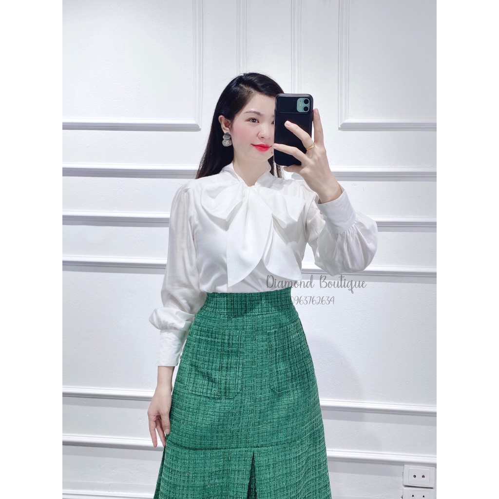 Áo Sơ Mi Nữ Dài Tay Nơ Linen Lót Lụa