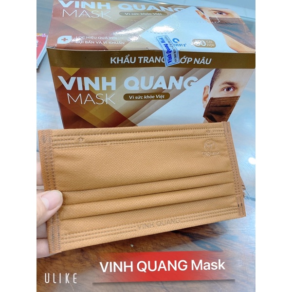 Khẩu trang 4L Nâu thun đeo tai màu đen Vinh Quang Mask