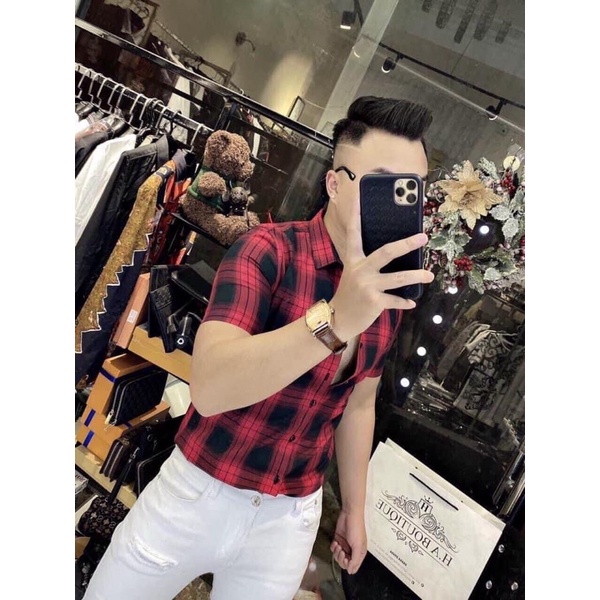 Áo sơ mi thời trang nam tay ngắn, Áo sơ mi kẻ sọc btshop từ 45 đến 75 kg