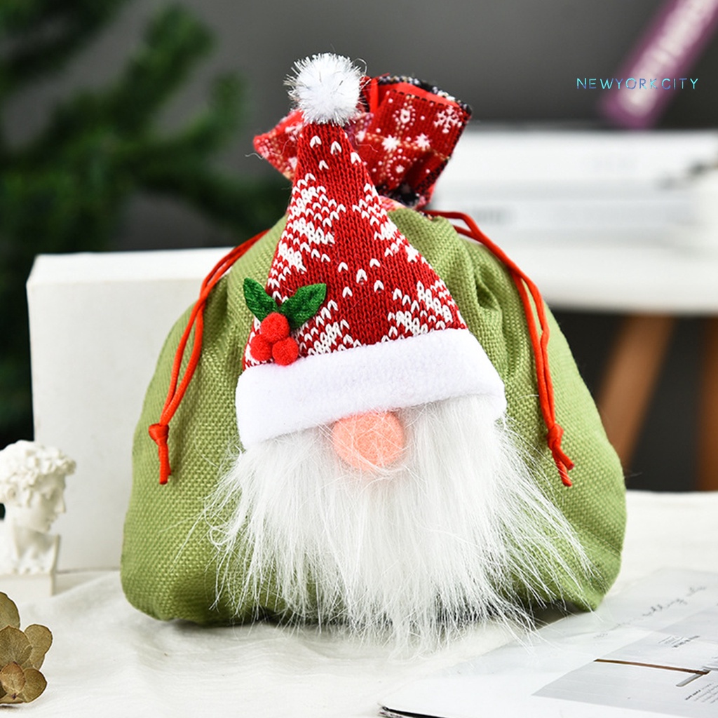 Túi dây rút đựng kẹo hình búp bê Giáng Sinh