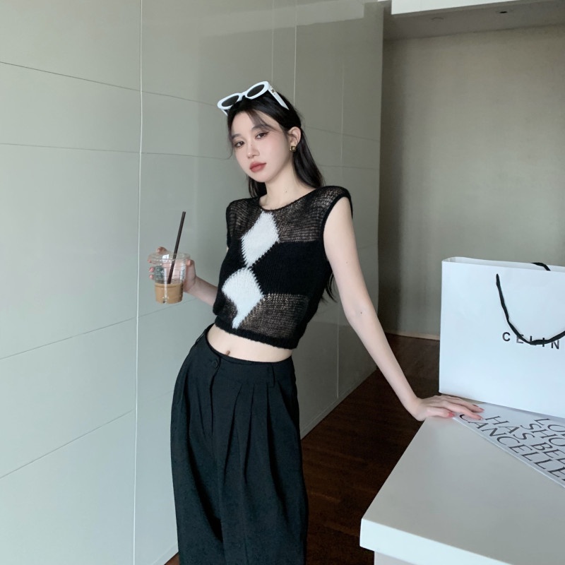 Áo Dệt Kim Mỏng Không Tay Siêu Nhỏ Trong Suốt Thời Trang Dành Cho Nữ