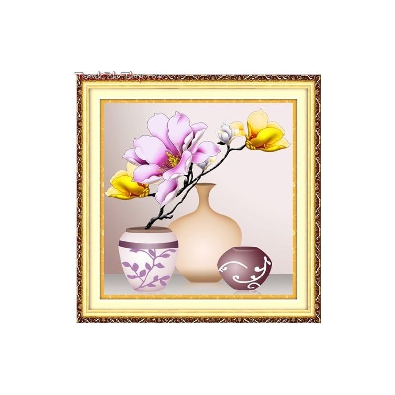 Tranh thêu kín Bình hoa Mộc Lan (bức 1/3) (HH0854) 💥 kích thước 45*45 cm 📌