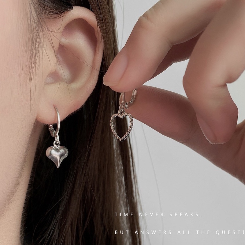 Bông tai tròn treo dài trái tim tình yêu nam nữ khuyên tai