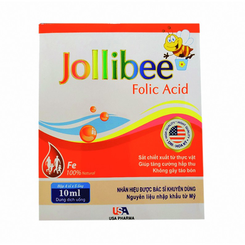 Siro Bổ Sung Sắt Nước (Acid Folic) - Cho Người Thiếu Máu, Thiếu Sắt Cho Mẹ Và Bé - Jollibee Folic Acid - Hộp 20 Ống