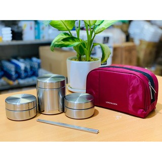 Bộ 3 hộp cơm inox Lock&Lock LHC8015 kèm túi giữ nhiệt