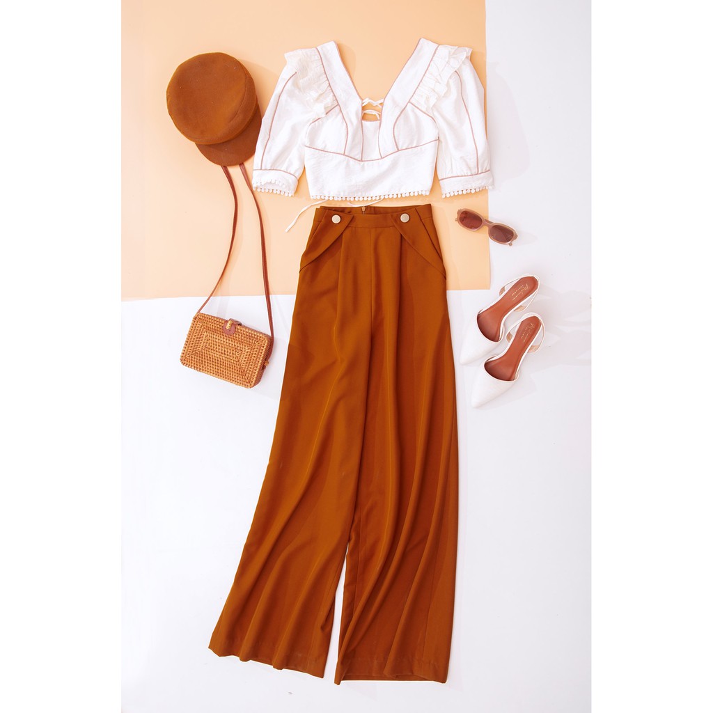 SÒ VINTAGE - MUN Quần ống rộng túi xéo phối nút giả | BigBuy360 - bigbuy360.vn