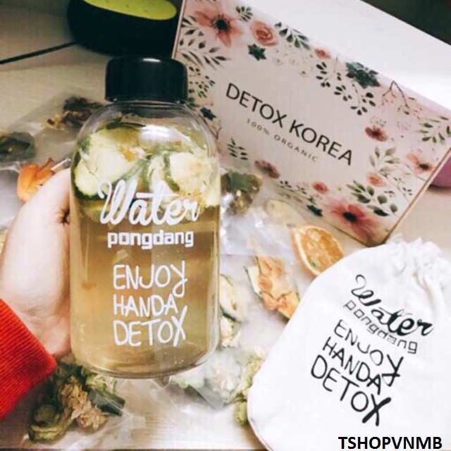 Trà hoa quả sấy khô DETOX KOREA Robimart – Set 30 gói, full hộp, tặng bình nhựa 1L, túi vải