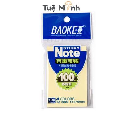 Tập 100 tờ note ghi chú 4 màu Baoke, giấy trang trí màu trơn NO09 nhiều cỡ