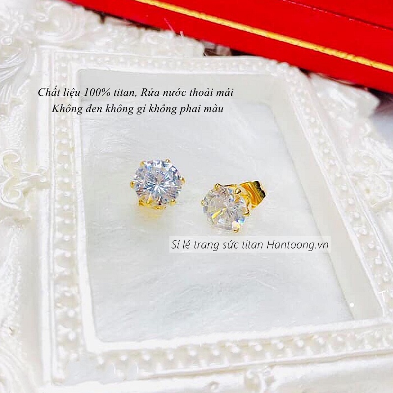 Bông tai titan nữ không gỉ đính đá pha lê lấp lánh thiết kế xinh xắn dễ phối đồ thời trang đơn giản