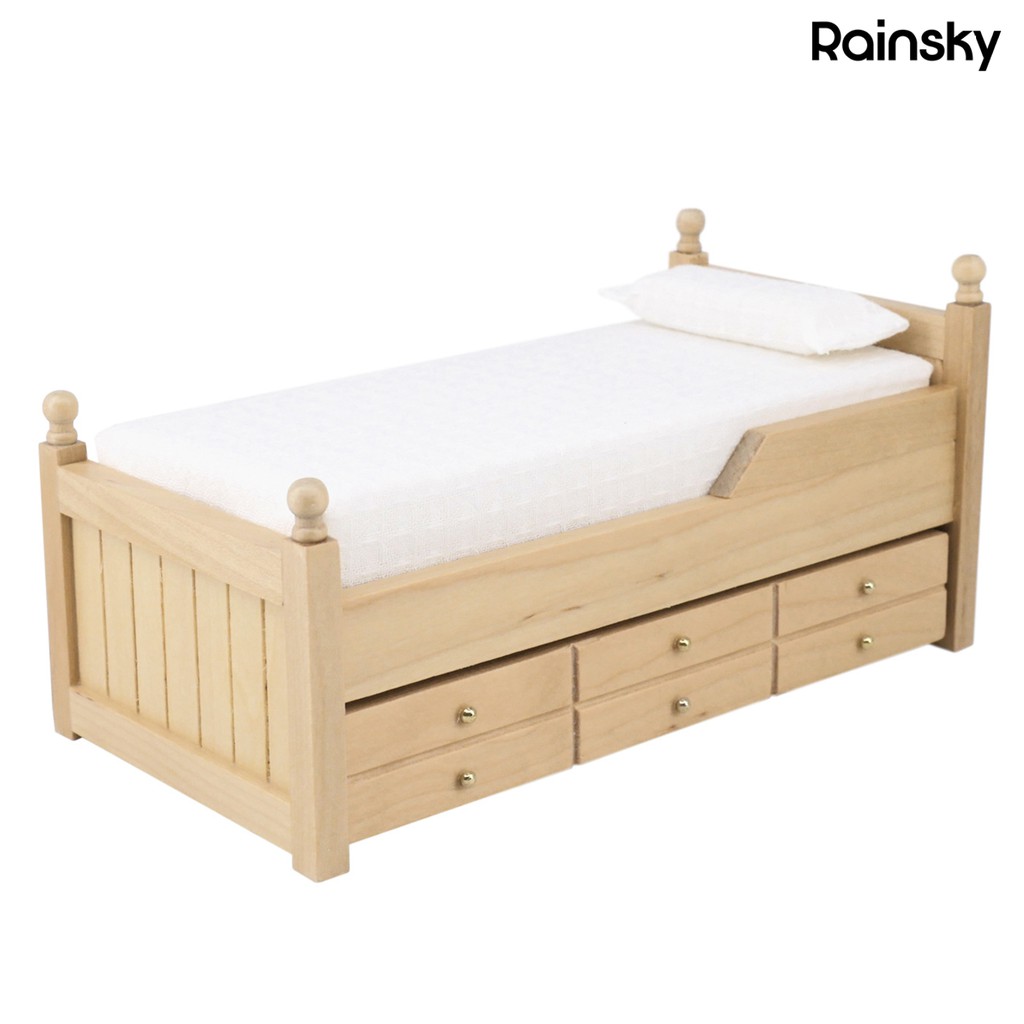 Giường Ngủ Mini Có Ngăn Kéo Cho Nhà Búp Bê Rainsky01