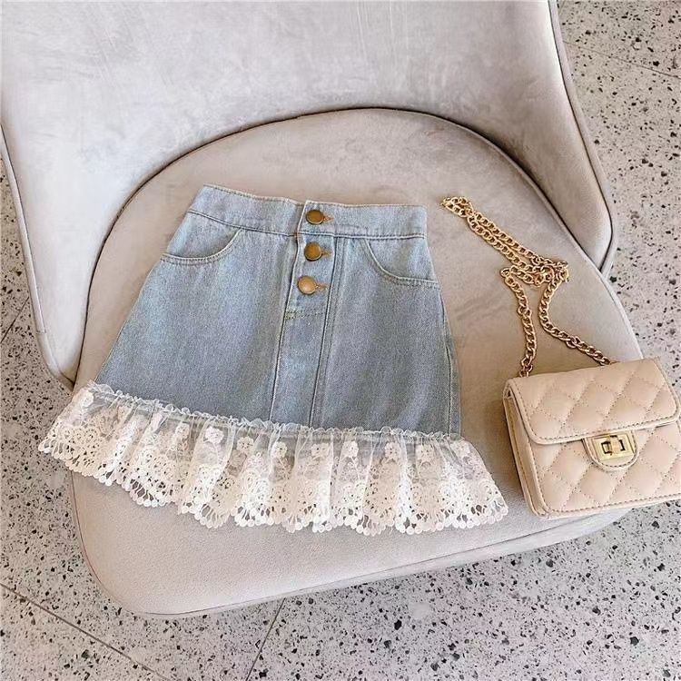 [Babycat] Hàng Có Sẵn Chân Váy Denim Ngắn Phối Ren Dễ Phối Đồ Thời Trang Mùa Hè Phong Cách Nhật Bản Hàn Quốc Hàng Mới Dành Cho Bé Gái