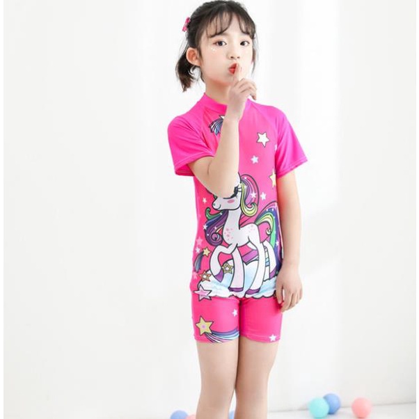 Unicorn Printing Kids Đồ bơi cho bé trai bé gái đồ áo tay ngắn jumpsuit nhân vật