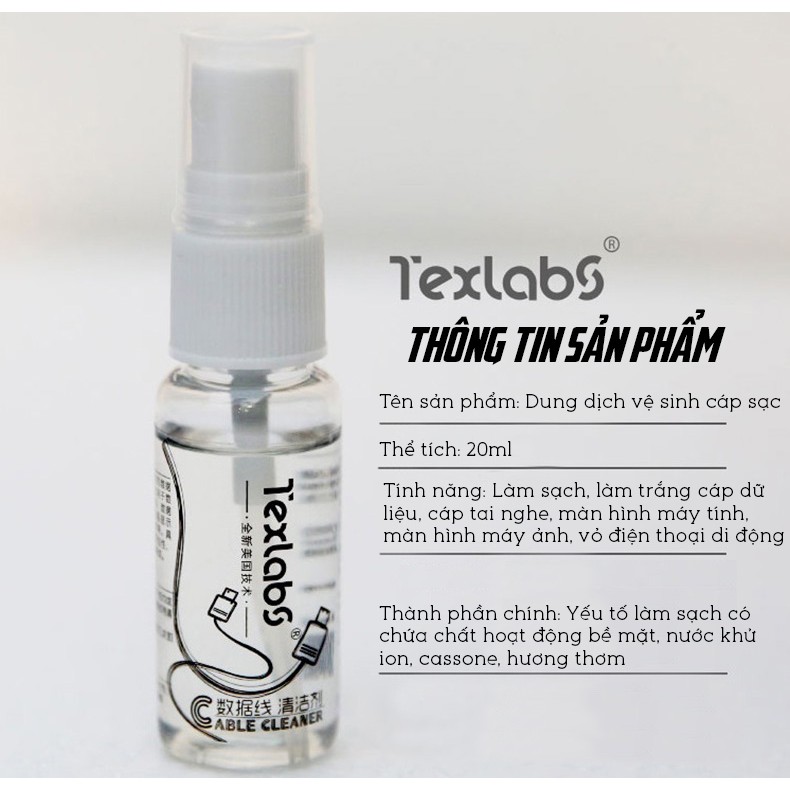 Dung Dịch Tẩy Vết Ố Vàng Trên Cáp Sạc, Tai Nghe, Ốp Điện Thoại Cao Cấp Texlabs 20ml DOKEY99