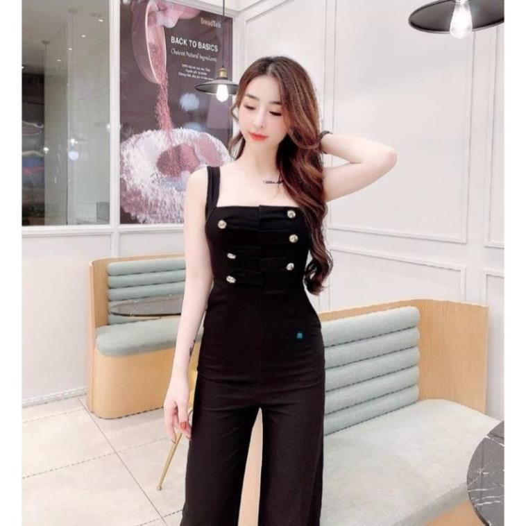 TBO-Ảnh thật Jum 2 dây ống rộng đính nút có mút ngực cổ vuông đen nude thiết kế công sở TASA