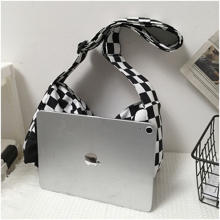 Túi ENVIROSAX đeo chéo vai bằng vải canvas đính nơ họa tiết caro phong cách hàn quốc dễ thương kích thước lớn cho nữ