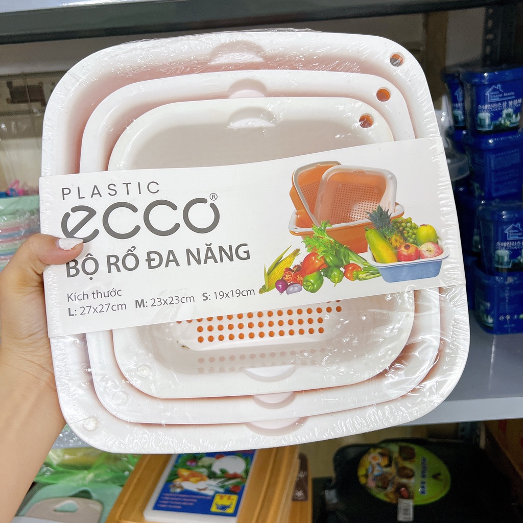 Bộ thau rổ nhựa vuông 6 món ECOCO Bộ rổ nhựa Việt Nhật dày đẹp [Giao Màu Ngẫu Nhiên]