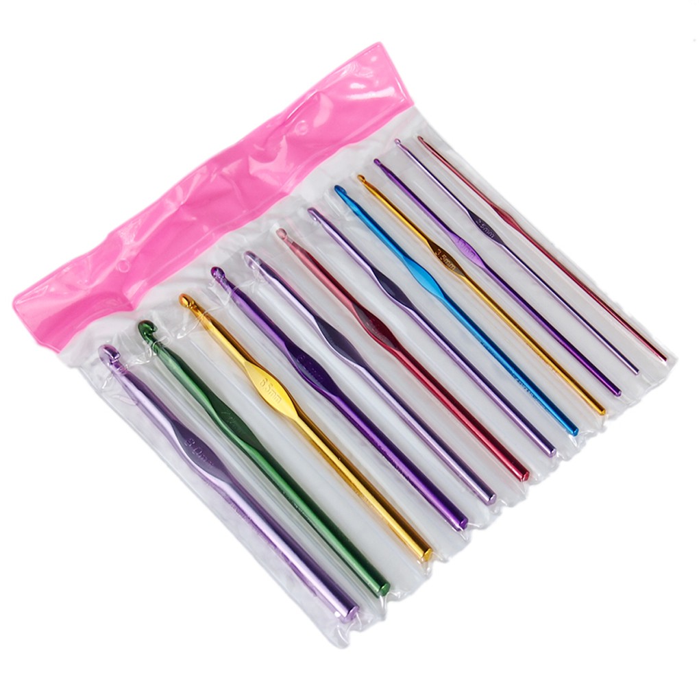 Set 12 kim đan len bằng nhôm nhiều màu chất lượng cao an toàn tiện dụng làm đồ thủ công