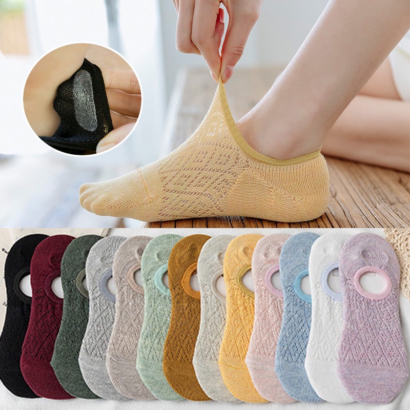 1 Đôi Vớ Lưới Cổ Thấp Thoáng Khí Chống Trượt Màu Sắc Ngọt Ngào Thời Trang Mùa Hè Cho Nữ