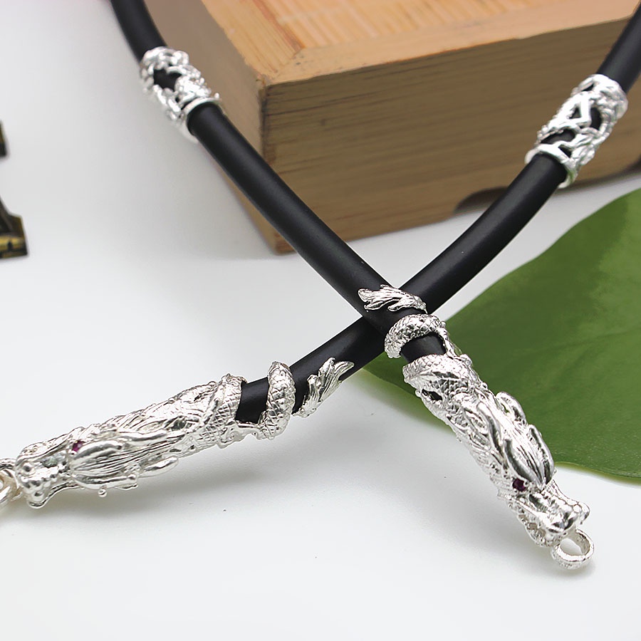 Dây Chuyền Nam Bạc Hiểu Minh DCS039 Dây Cao Su Bọc Rồng Bạc Bảo Hành Vĩnh Viễn