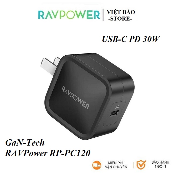 Củ Sạc RAVPower Gan Tech USB-C PD 30W ( RP-PC120)