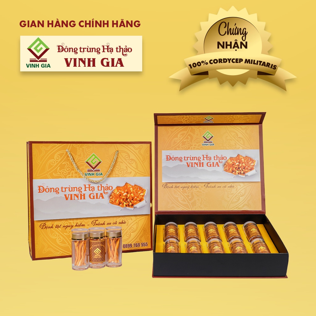 [MUA 1 TẶNG 1] Combo 2 Hộp Đông Trùng Hạ Thảo Vinh Gia Quả Thể Khô Giúp Bổ Phế, Thận Khí Cho Mọi Lứa Tuổi – Hộp 10 Lọ